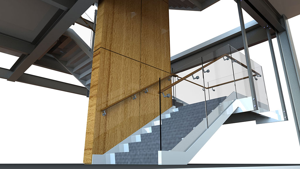image of a 3D rendered modern interior staircase